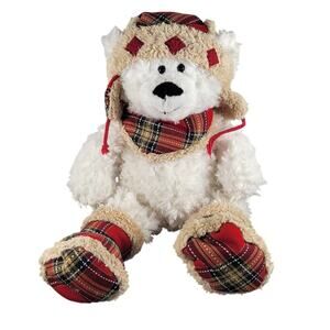 HugFun Bear Plush 19" Tartan Hood Soft Stuffed Toy Winter Teddy Boots Hat